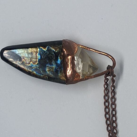 "Trepidation" Labradorite & Quartz Point Necklace - Picture 6 of 7